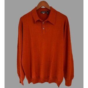 Piattelli Barneys  XL Rust Orange 100% Merino Wool Polo Sweater Made In Italy -